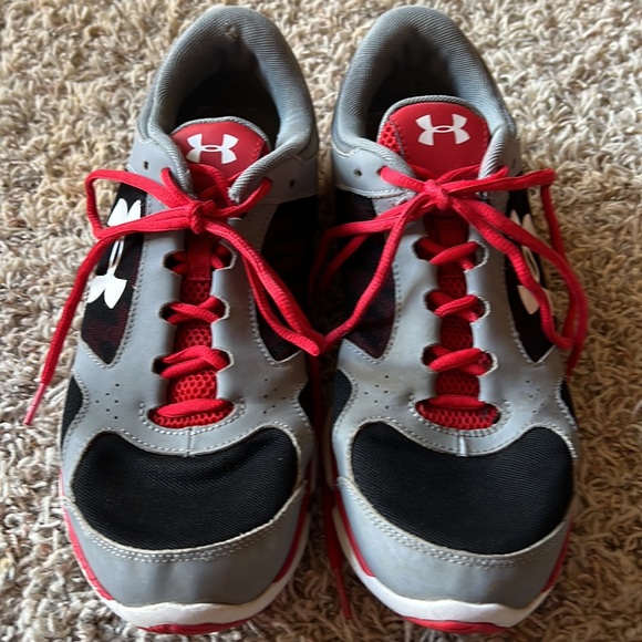 Men’s Under Armour BlAck Red Grey Lace Up Training Running Athletic Shoes Size 9 - Picture 4 of 7